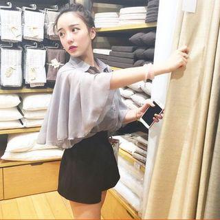 Set: Flutter-sleeve Chiffon Shirt + Camisole