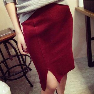 Splitted Knit Skirt Purple - One Size