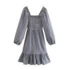 Balloon-sleeve Houndstooth Mini A-line Dress