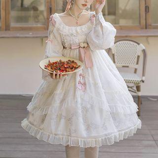 Lantern-sleeve Ribbon A-line Dress (various Designs)