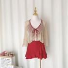 Set: Spaghetti-strap Cut-out Swim Dress + Bell-sleeve Jacket