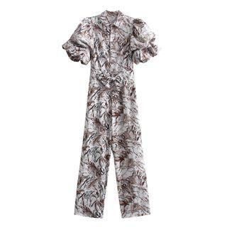 Puff-sleeve Print Jumpsuit