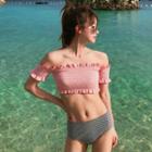 Set: Off-shoulder Smocked Swim Top + Swim Bottom