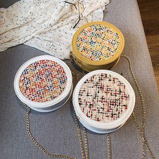 Chain Strap Crossbody Round Tweed Bag