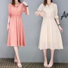 Short-sleeve Smocked Waist A-line Dress