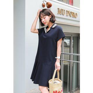 Short-sleeve Ruffle-hem Polo Dress