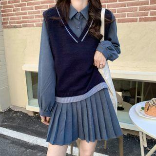 Pleated Shirtdress / Sweater Vest