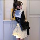 Tie-accent Turtleneck Top / Pleated Mini Skirt / Shawl