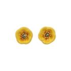 Fashion And Elegant Plated Gold Yellow Enamel Stud Earrings With Green Cubic Zirconia Golden - One Size