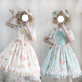 Bow Accent Printed Spaghetti Strap A-line Dress
