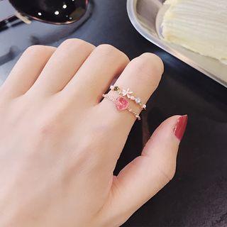 Rhinestone Heart Layered Open Ring Heart - Pink - One Size