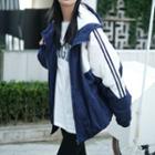 Hooded Padded Jacket Dark Blue & White - One Size