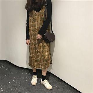 Spaghetti-strap Floral Dress Yellow - One Size