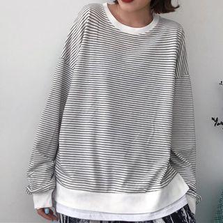 Long-sleeve Embroidered Striped Sweatshirt