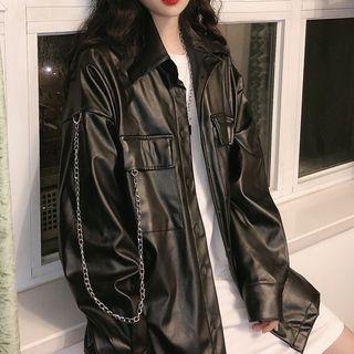 Faux Leather Chain Accent Jacket