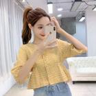 Short-sleeve Gingham Cropped Top