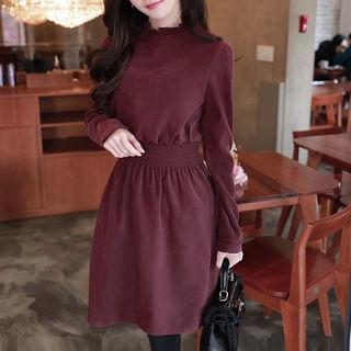 Frill-neck Smocked-waist Dress