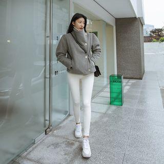 High-neck Side-button Felt Jacket