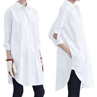 Plain 3/4-sleeve Shirtdress