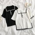 Contrast Trim Split Hem Knitted Polo Shirt
