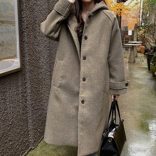 Hooded Woolen Twill Coat