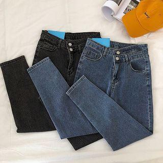 Plain Cut Out High-waist Jeans