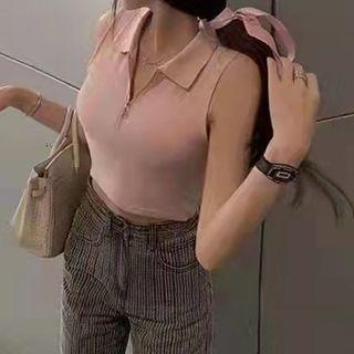 Sleeveless Zip Knit Crop Top