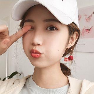 Pompom Plaid Faux Pearl Hoop Earring