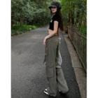Multi-pockets Straight-cut Pants With Sash In 5 Colors