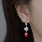 Snowflake Bead Sterling Silver Dangle Earring 1 Pair - Silver & Red - One Size