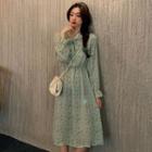 Long-sleeve Bow Floral Chiffon Dress