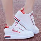Letter Embroidered Hidden Wedge Lace Up Sneakers