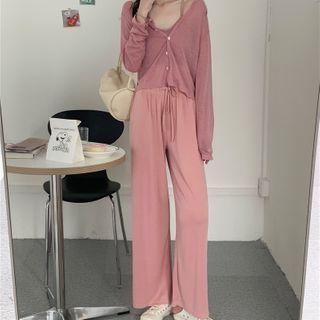 Cropped Camisole Top / Cardigan / High-waist Wide-leg Pants