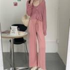 Cropped Camisole Top / Cardigan / High-waist Wide-leg Pants