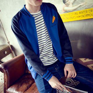 Carrot Printed Paneled Baseball Jacket