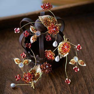 Wedding Rhinestone Branches Hair Clip 3 Pcs - Gold - One Size