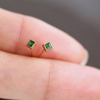 Square Rhinestone Sterling Silver Earring 1 Pair - Green - One Size