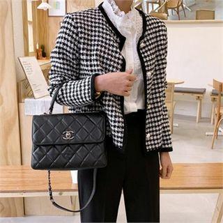 Round-neck Tweed Cardigan Black - One Size