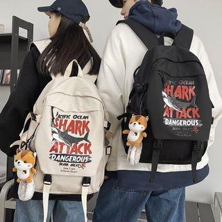 Graphic Print Buckled Nylon Backpack / Bag Charm / Set