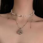 Layered Beaded Chain Choker Silver - One Size