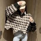 Wave-edge Houndstooth Knit Cape Top Black - One Size
