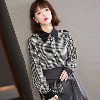Houndstooth Print Chiffon Shirt