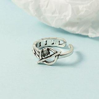 Rhinestone Moon Open Ring Silver - One Size