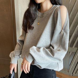 Zip-accent Cold Shoulder Sweatshirt