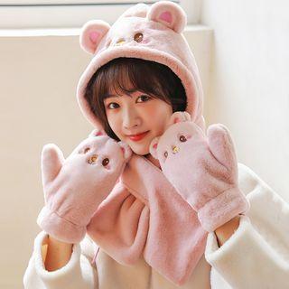Set: Animal Chenille Hooded Scarf + Mittens