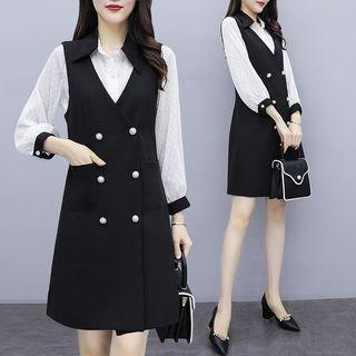 Set: Sleeveless Double Breasted Dress + Shirt