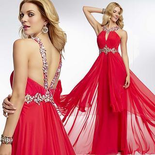 Halter Rhinestone A-line Evening Gown