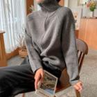 High-neck Rib-knit Jacket