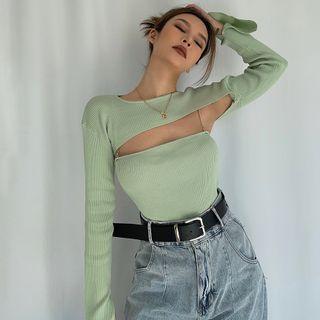 Chain-strap Knit Camisole Top With Cape Top