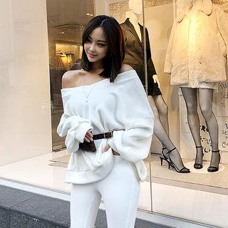 V-neck Oversized Napped Sweatshirt
